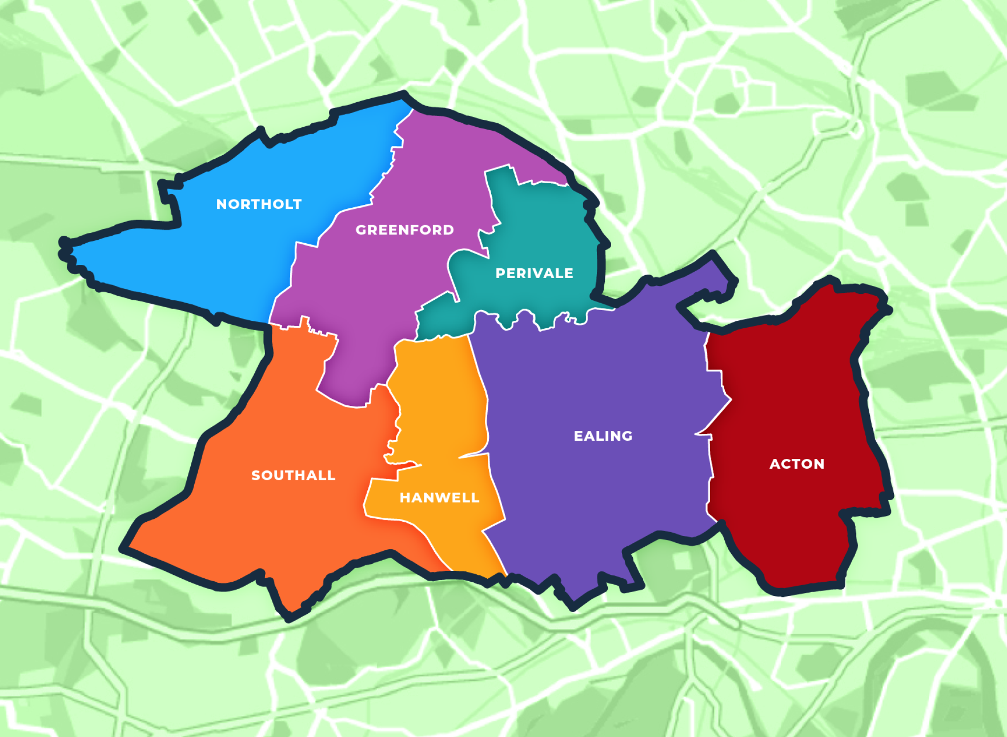 A map showing the areas of london.